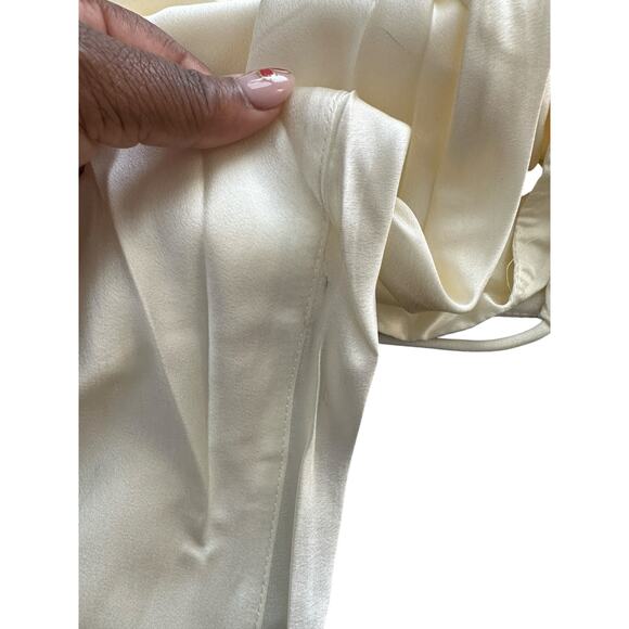 NWT Maniju Cream Spaghetti Strap Satin V-Neck Ruched Formal Maxi Dress Large - Picture 7 of 11